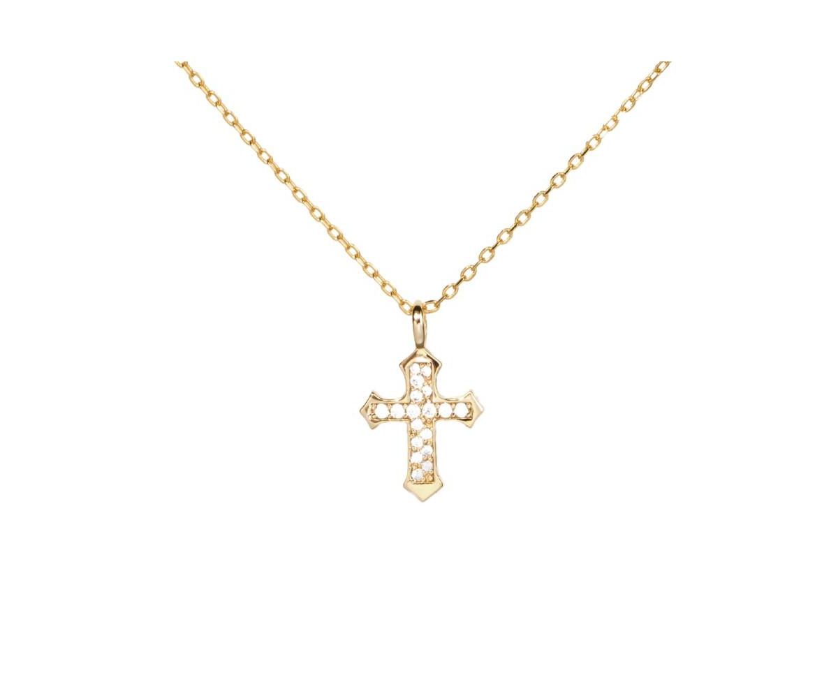 Sterling Silver 14K Gold Plated Evelyn Cross Pendant Necklace - k gold