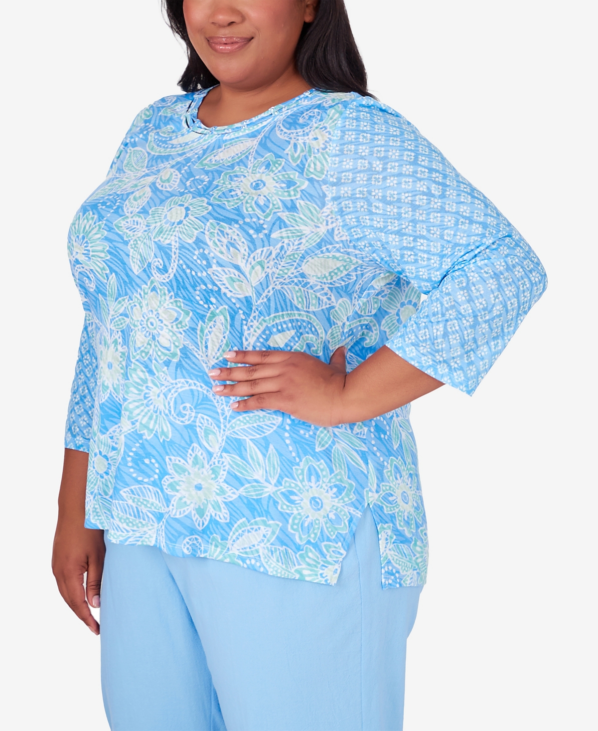 Alfred Dunner Plus Size Hyannisport Crew Neck Floral Top