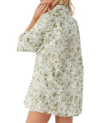 Shop O'neill Oneill Juniors Olivia Printed Shirt Pam Cotton Pull On Beach Cover Up Shorts In Oil Green