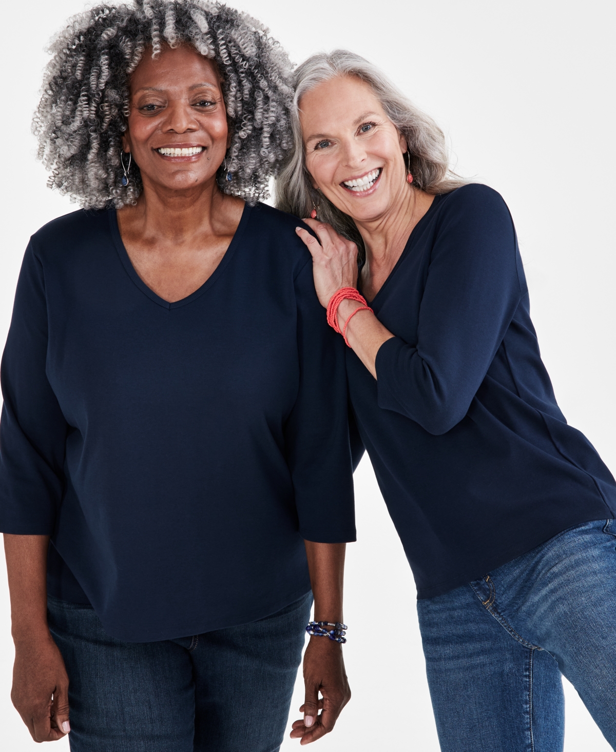 Style & Co Women's Cotton 3/4-sleeve V-neck Tee, Created For Macy's In Industrial Blue