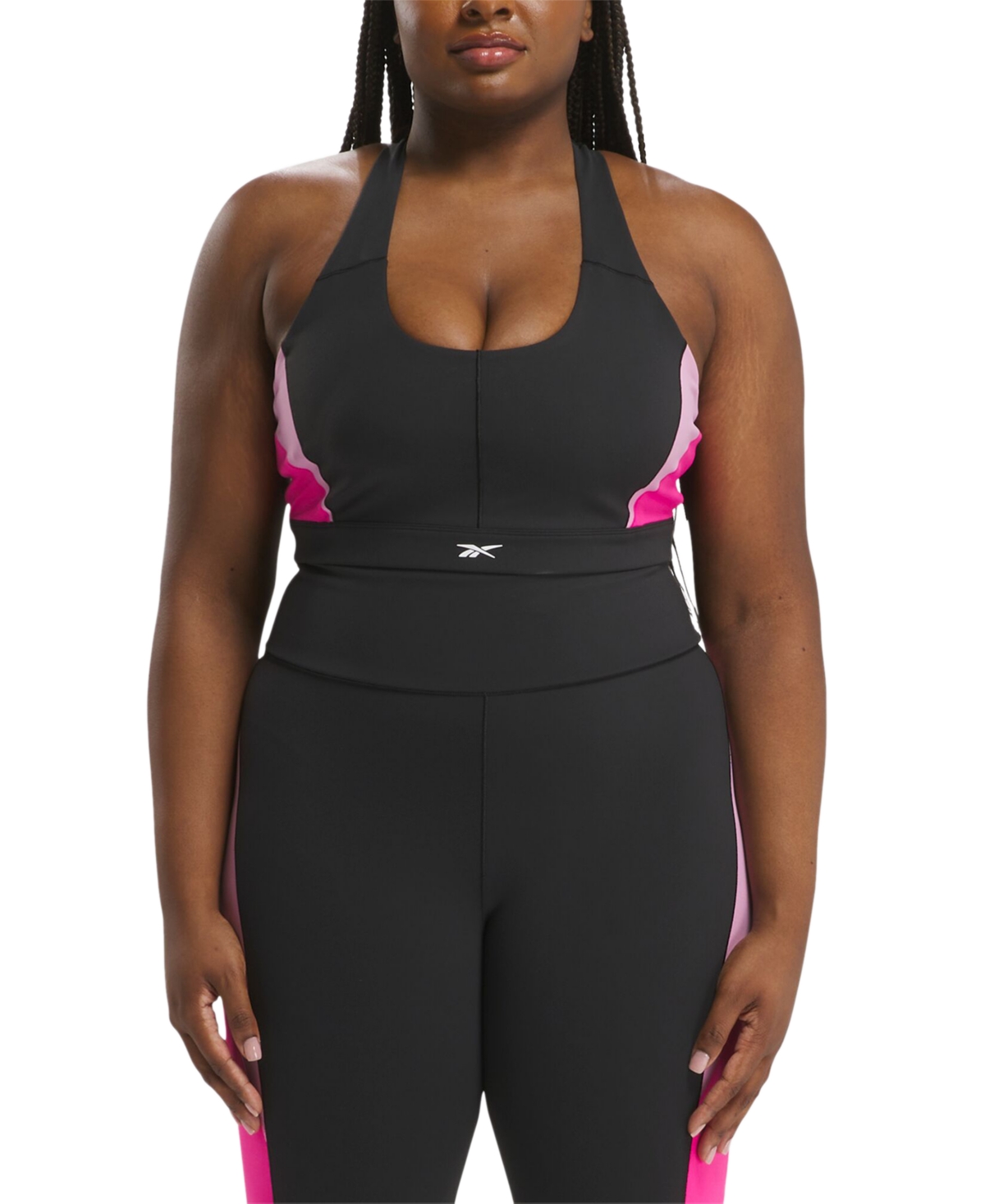Reebok Plus Size Lux Colorblocked Racerback Sports Bra -Pink