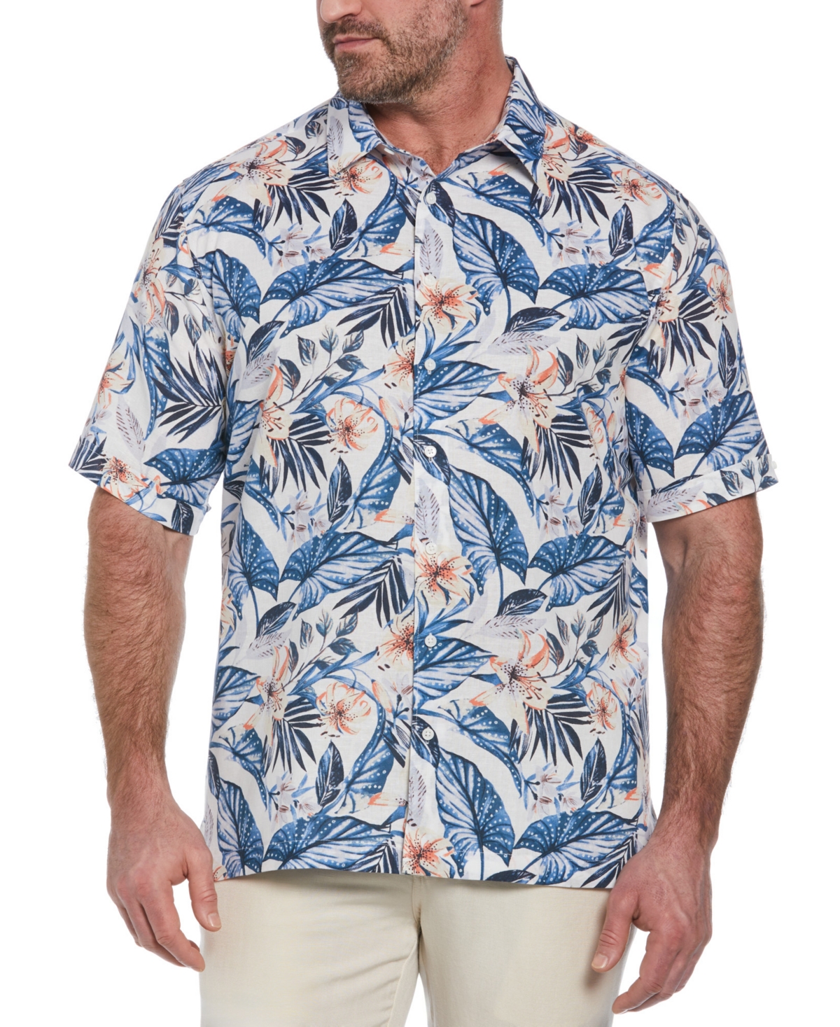 Shop Cubavera Men's Big & Tall Tropical Floral-print Linen Blend Shirt In Brilliant