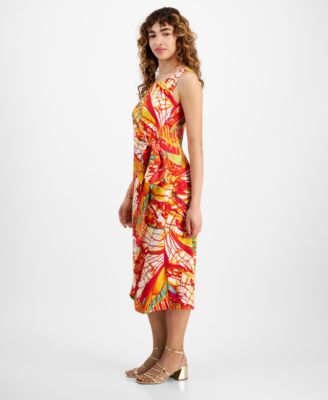 Robbie Bee Petite Printed A-Line Faux-Wrap Dress