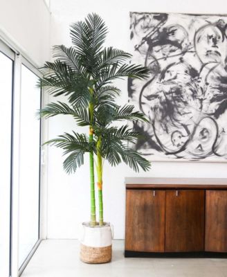 8ft. Golden Cane Artificial Palm Tree in Handmade Natural Cotton Planter