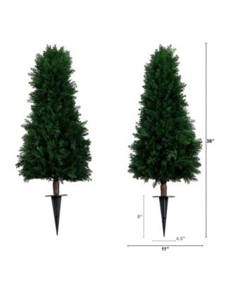 3ft. UV Resistant Artificial Cedar Plant with Integrated Ground Stake Indoor/Outdoor - Set of 2