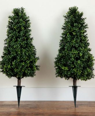 3ft. UV Resistant Artificial Boxwood Plant with Integrated Ground Stake Indoor/Outdoor - Set of 2