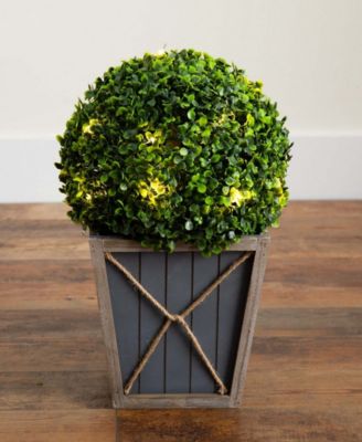 18in. UV Resistant Artificial Boxwood Ball Topiary with LED Lights in Decorative Planter Indoor/Outdoor