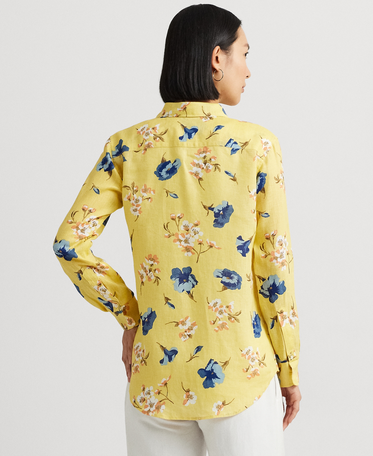 Shop Lauren Ralph Lauren Petite Linen Floral Shirt In Yellow