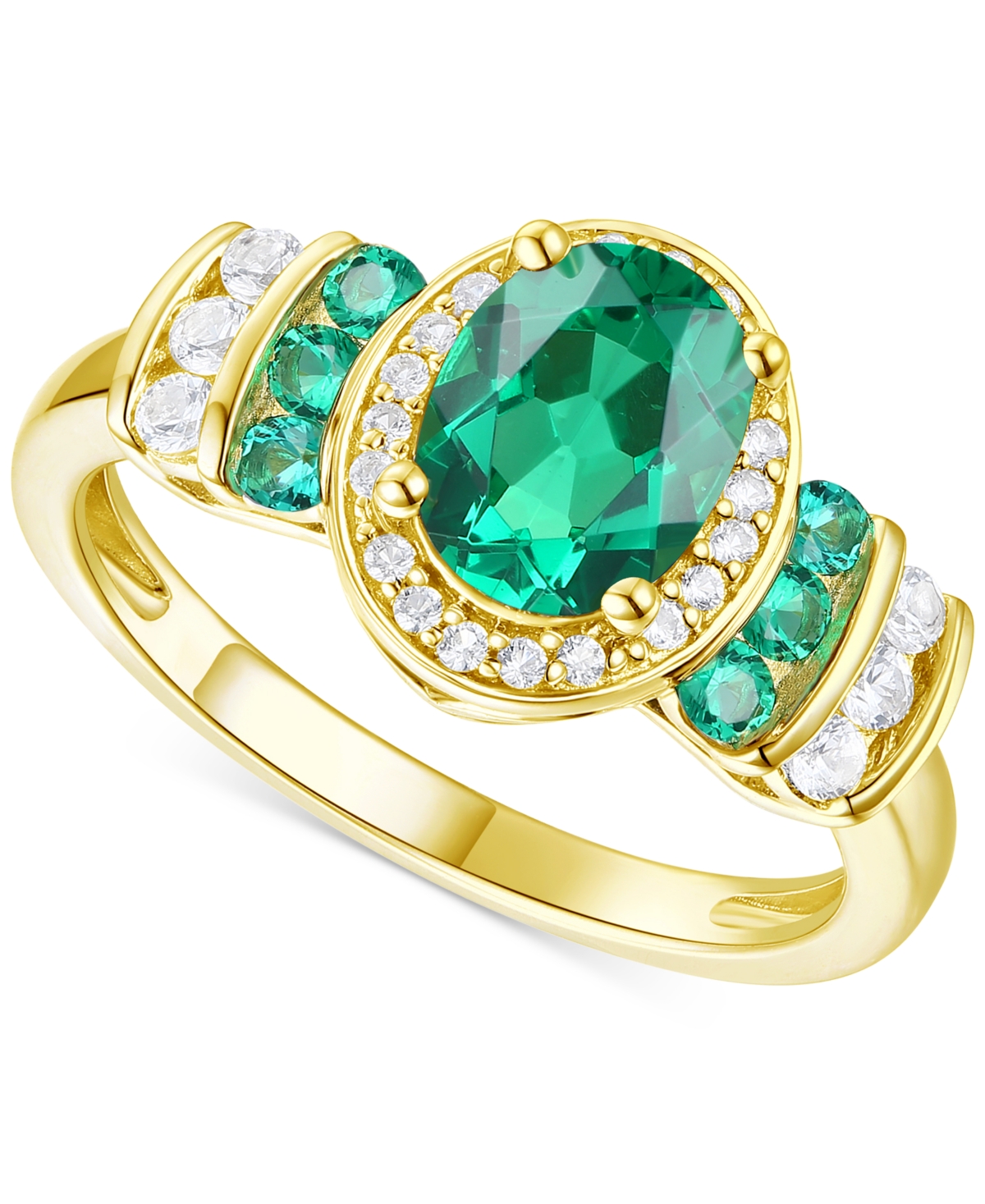 Shop Macy's Lab-grown Emerald (1-1/6 Ct. T.w.) & Lab-grown White Sapphire (1/4 Ct. T.w.) Oval Halo Ring In 14k G