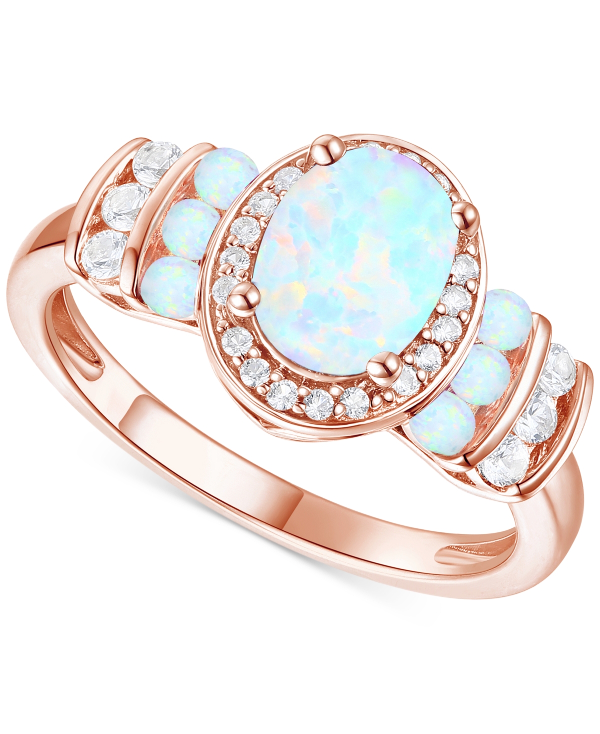 Shop Macy's Lab-grown Emerald (1-1/6 Ct. T.w.) & Lab-grown White Sapphire (1/4 Ct. T.w.) Oval Halo Ring In 14k G In Opal