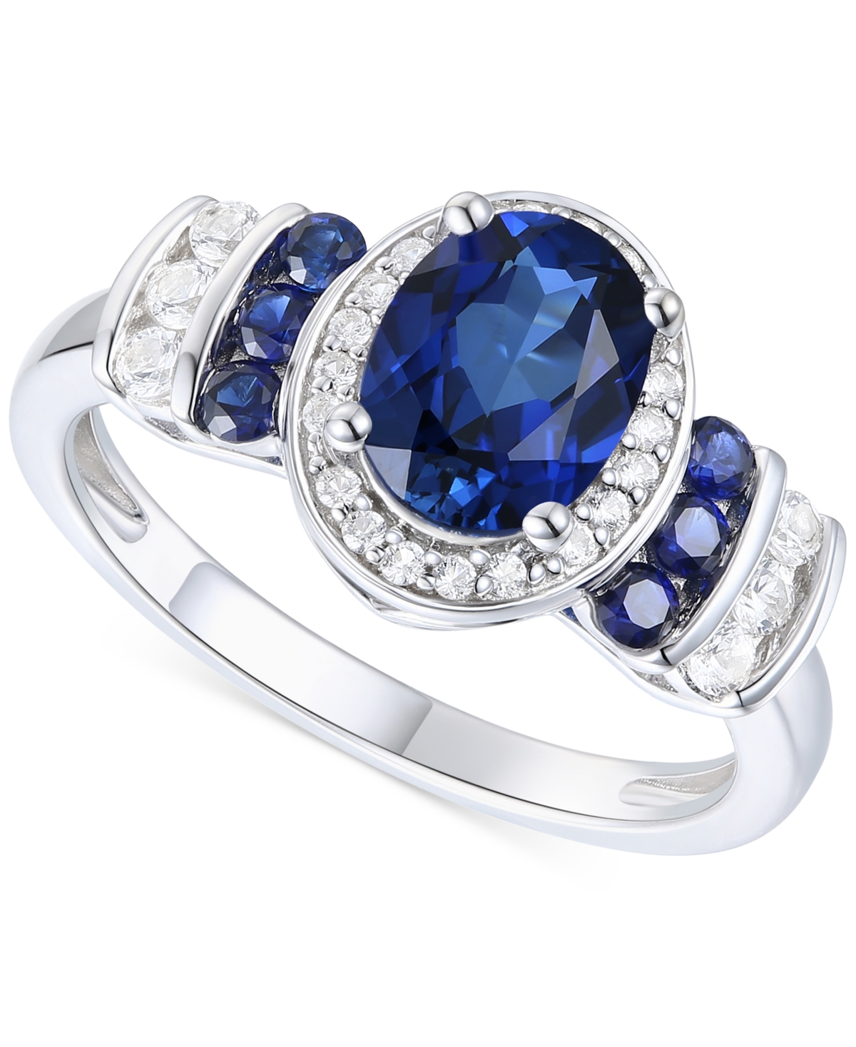 Macy's Lab-grown Emerald (1-1/6 Ct. T.w.) & Lab-grown White Sapphire (1/4 Ct. T.w.) Oval Halo Ring In 14k G In Sapphire