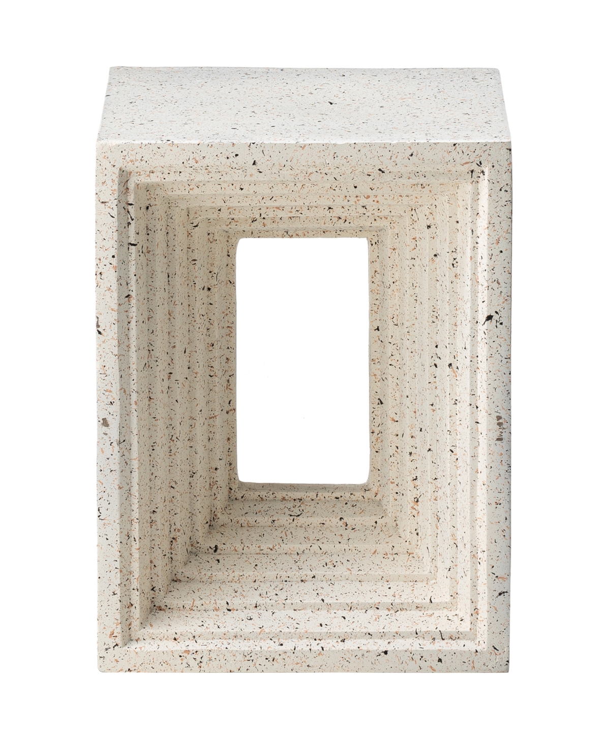 Multi-functional Faux Terrazzo Square Garden Stool or Plant Stand or Accent Table - White
