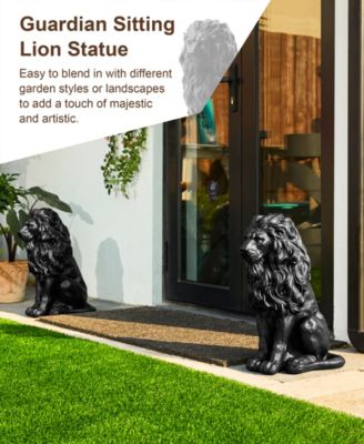 Set of 2 Black Sitting Lion Garden Statue