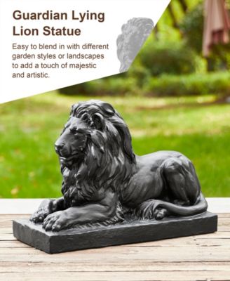 Set of 2 Black Lying Lion Garden Statue