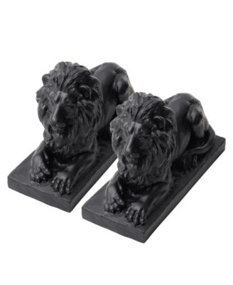 Set of 2 Black Lying Lion Garden Statue