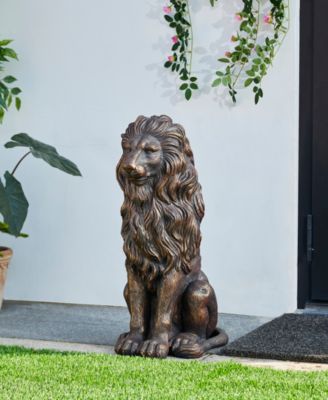 Set of 2 Oversized Bronze Sitting Lion Garden Statue