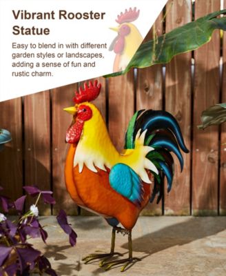 Metal Vibrant Standing Rooster Garden Statue