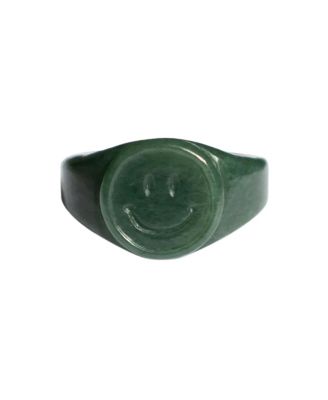 Smiley face — Green jade signet ring