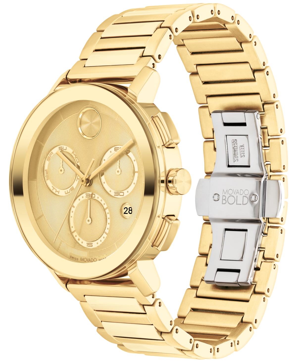 Shop Movado Men's Swiss Chronograph Bold Evolution 2.0 Gold Ion Plated Steel Bracelet Watch 42mm In Gold-tone