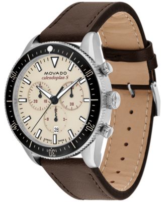 Men's Swiss Chronograph Calendoplan S Cognac Leather Strap Watch 42mm