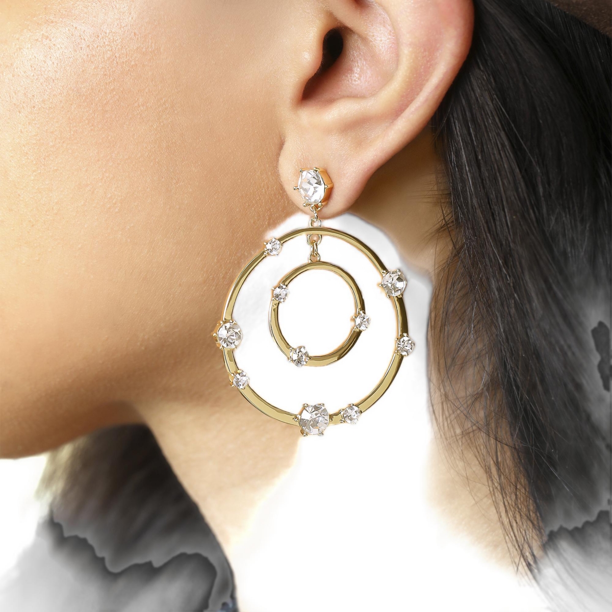 Jessica Simpson Women's Orbital Crystal Drop Earrings - Gold-Tone Hoop Earrings