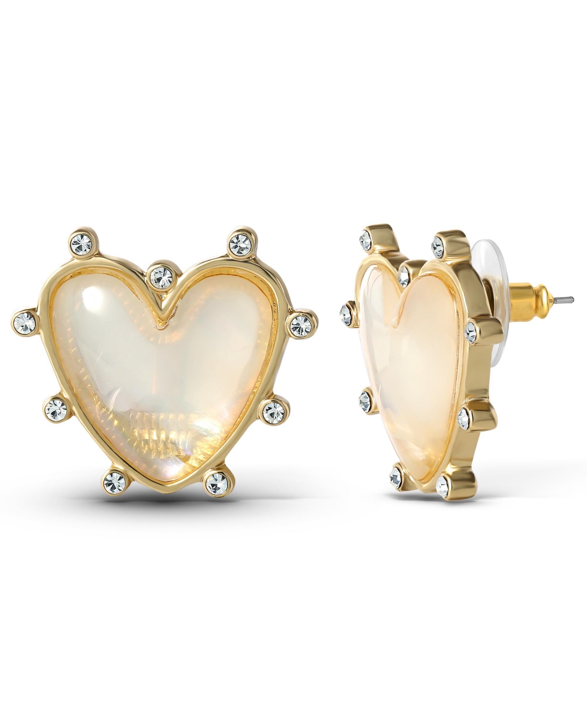 Womens Heart Stud Earrings - Gold-Tone Heart Earrings Studs - Gold,white