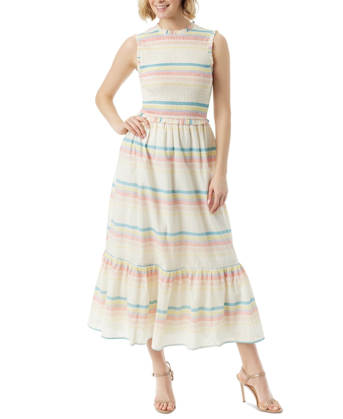 Shop Jessica Simpson Women's Mira Striped Smocked Maxi Dress In Gardenia Stripe