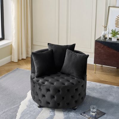 Velvet Swivel Chair with Wheels, 3 Pillows