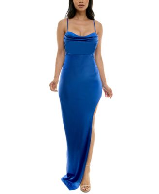 Emerald Sundae Junior's Glitter Draped Front Gown Silver Size Small