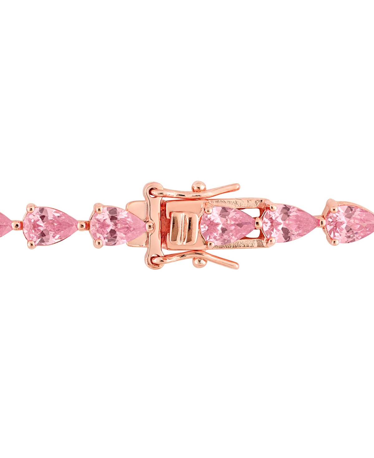 Macy's Lab-grown Pink Sapphire Heart Shape Tennis Bracelet (12-1/3 Ct. T.w.) In Rose-plated Sterling Silver In Pink Sapphire