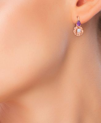 Amethyst (3/4 ct. t.w.) & White Topaz (5/8 ct. t.w.) Rose Leverback Earrings in Rose-Plated Sterling Silver