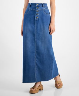 Tinseltown - Juniors' Button-Fly Seam-Yoke Maxi Skirt