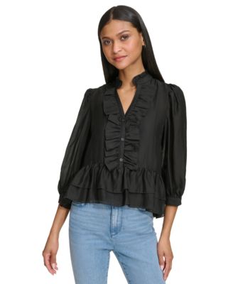 KARL LAGERFELD PARIS - Women's Ruffled 3/4-Sleeve Blouse