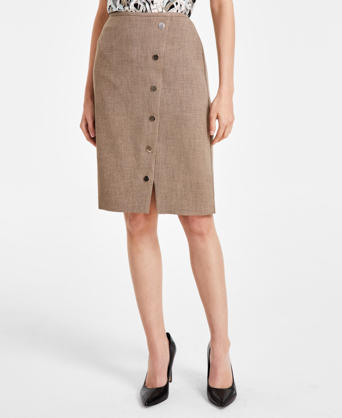 Kasper Women's Snap-detail Skirt In Cypress Grey