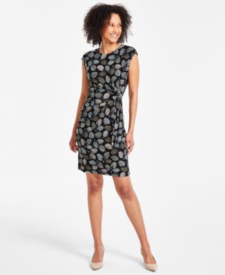 Kasper - Women's Printed Tie-Waist Dress