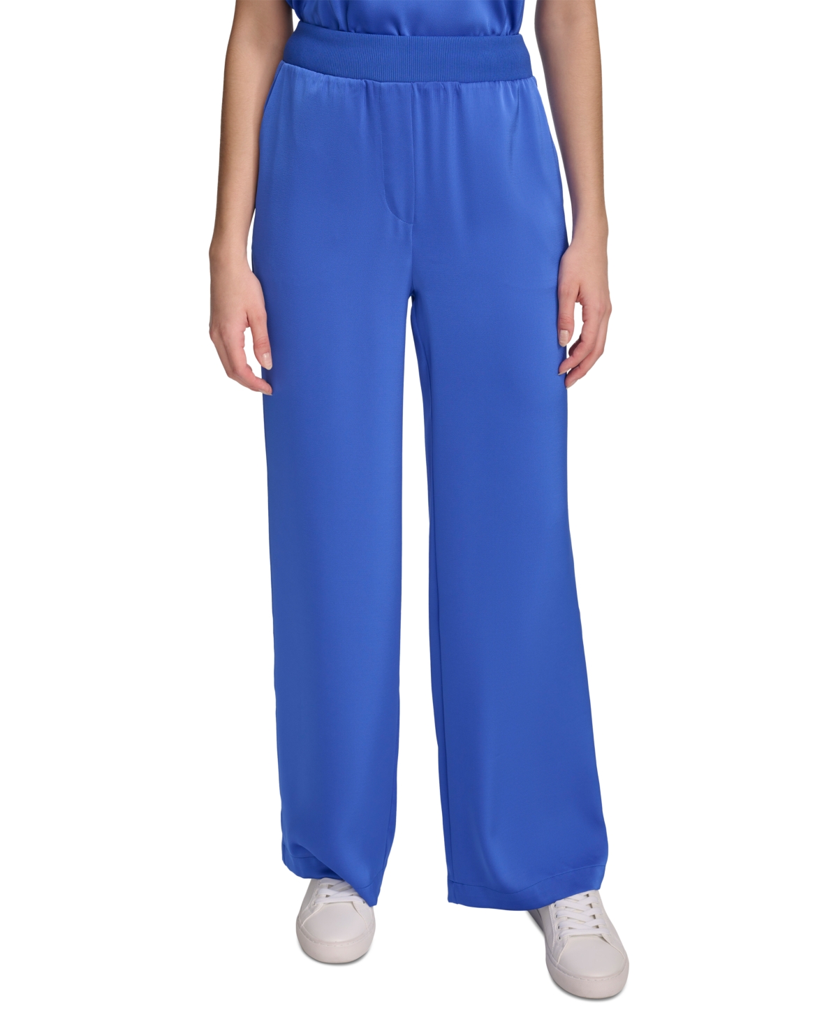 Shop Calvin Klein Women's Pull-on Wide-leg Pants In Dazzling Blue