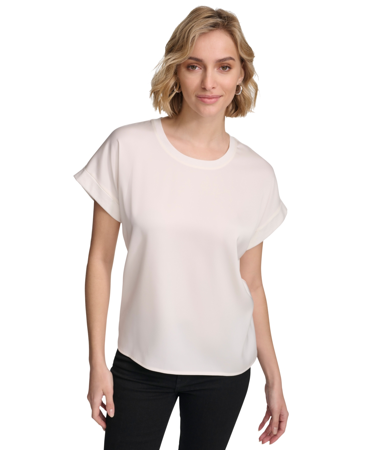 Shop Calvin Klein Women's Short Sleeve Satin Top In Soft White