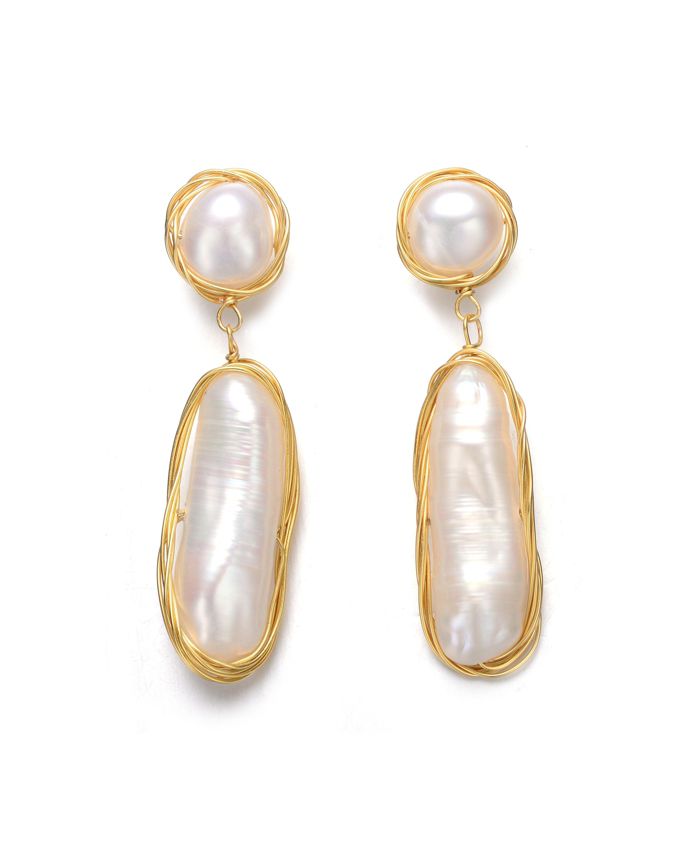 Genevive Sterling Silver with 14K Gold Plated and 2 Genuine Freshwater