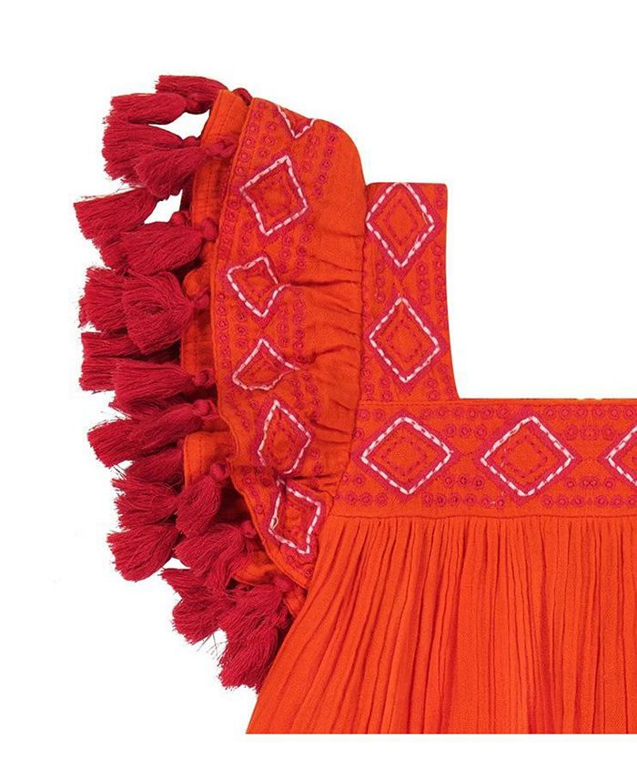 Serena Girl's Tassel Dress Raspberry Embroidery
