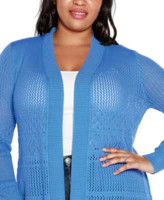 Plus Size Pointelle Open Cardigan Sweater
