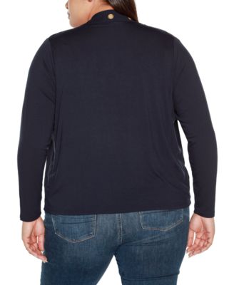 Plus Size Grommet Detail Cropped Knit Cardigan Sweater