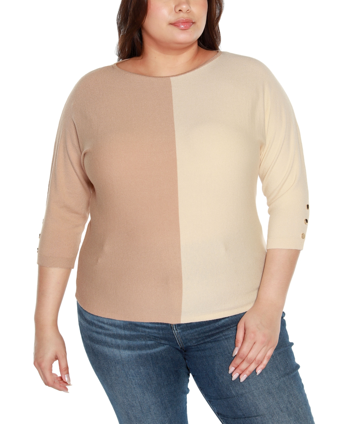 Belldini Plus Size Colorblock 3/4-Sleeve Dolman Sweater