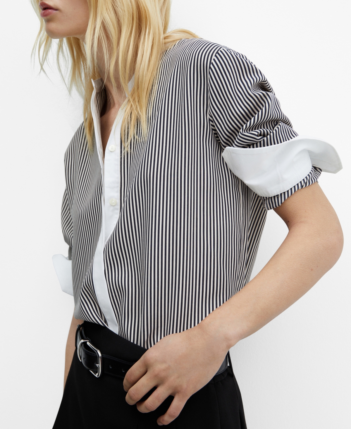 Women's Contrast Striped Shirt - Light Beig