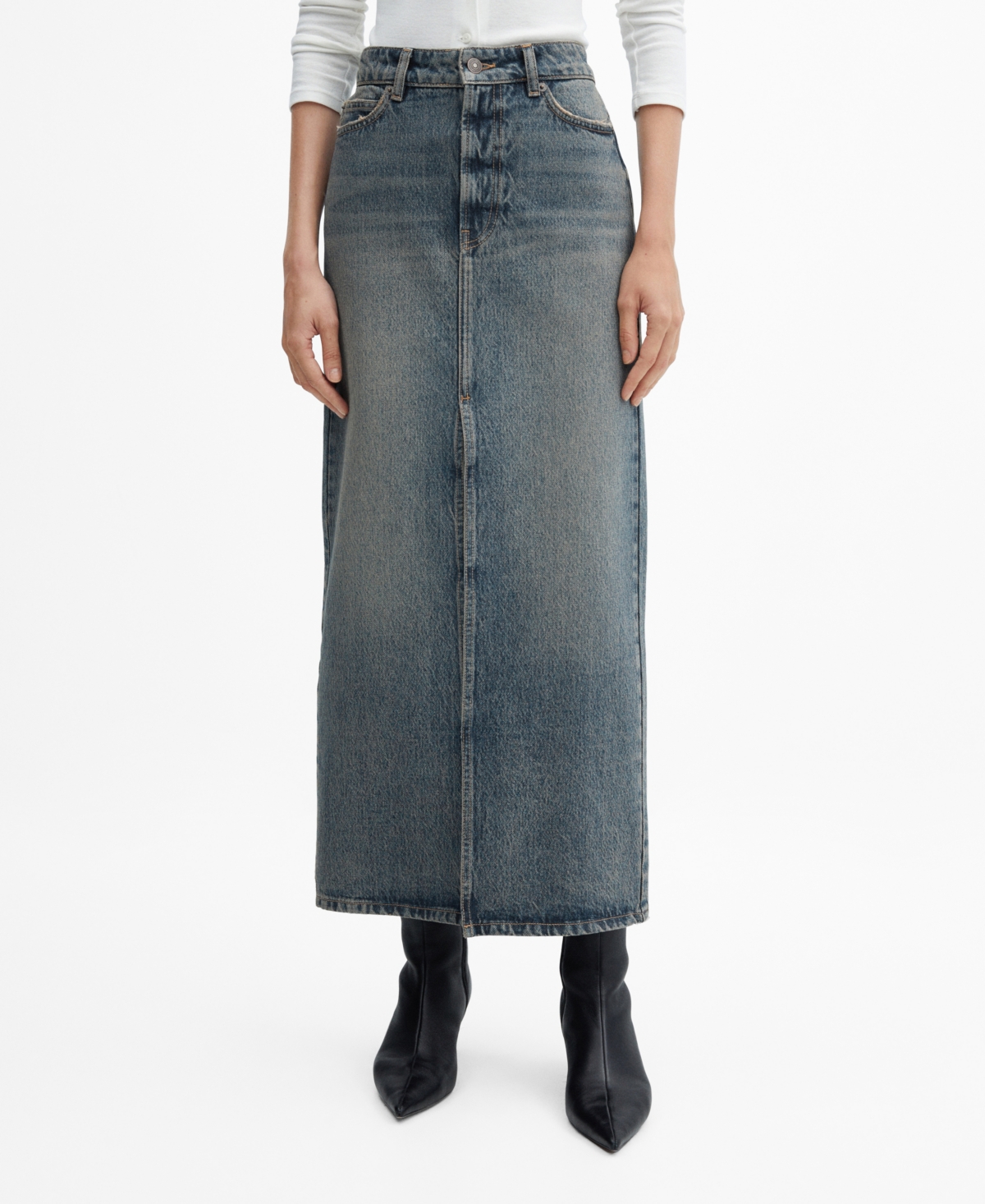 Shop Mango Women's Long Denim Skirt In Open Blue