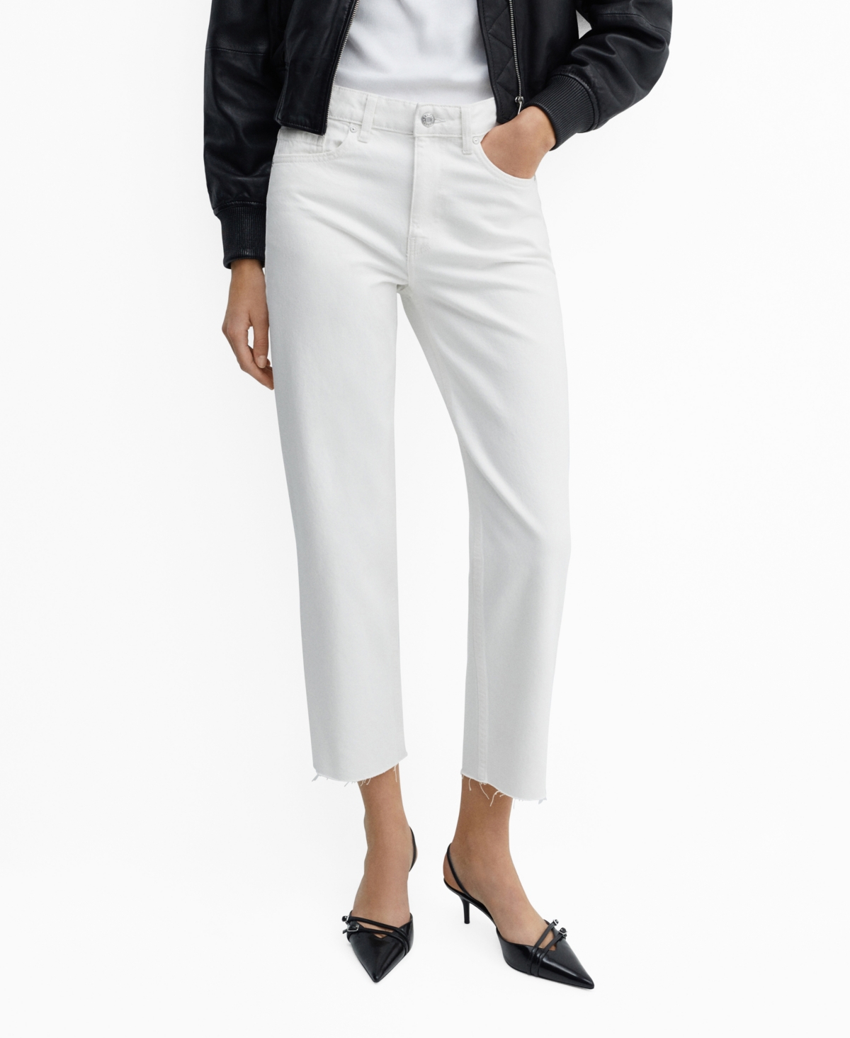 Mango Straight-fit Cropped Jeans White