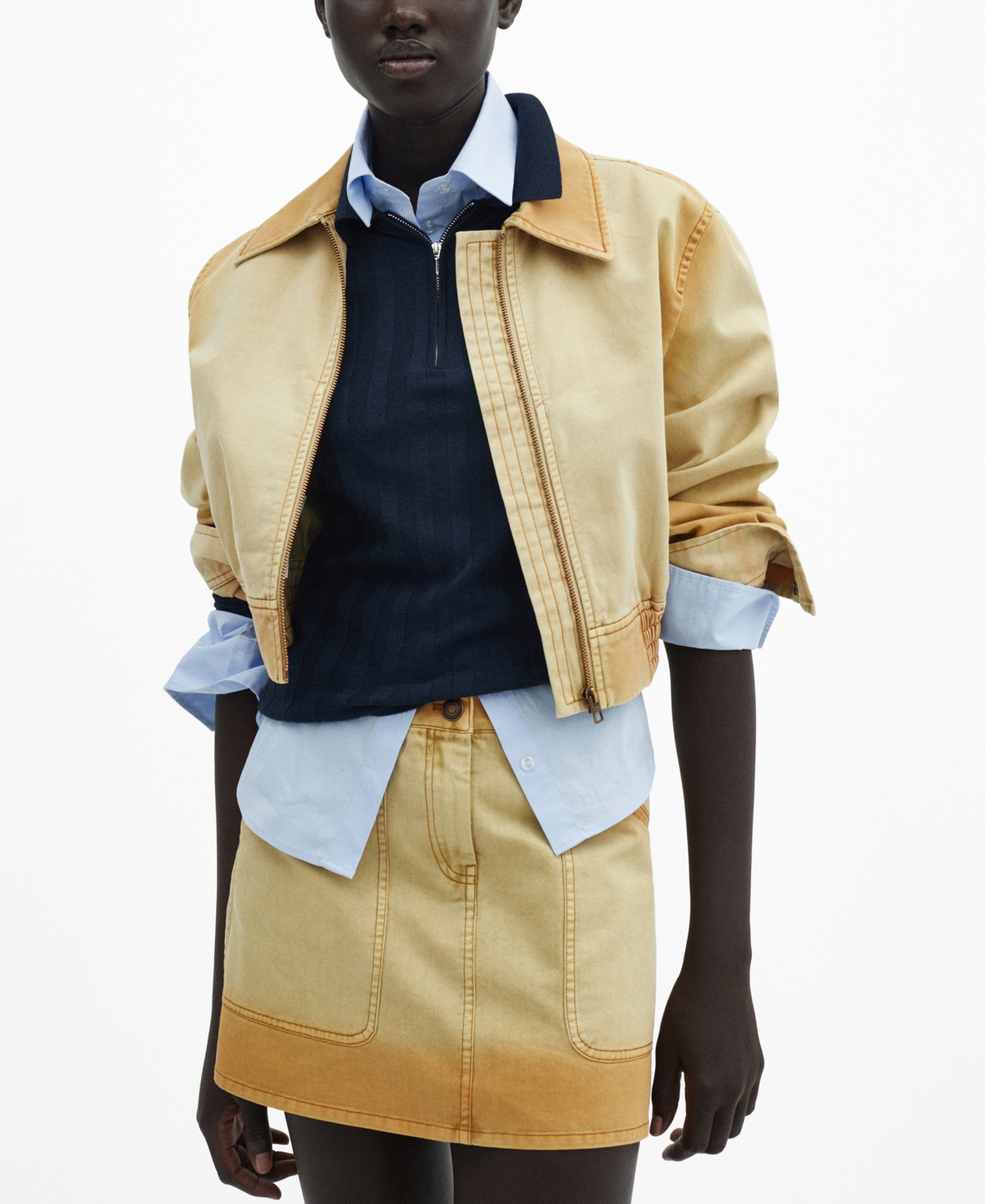 Shop Mango Women's Worn-effect Bomber Jacket In Medium Bro