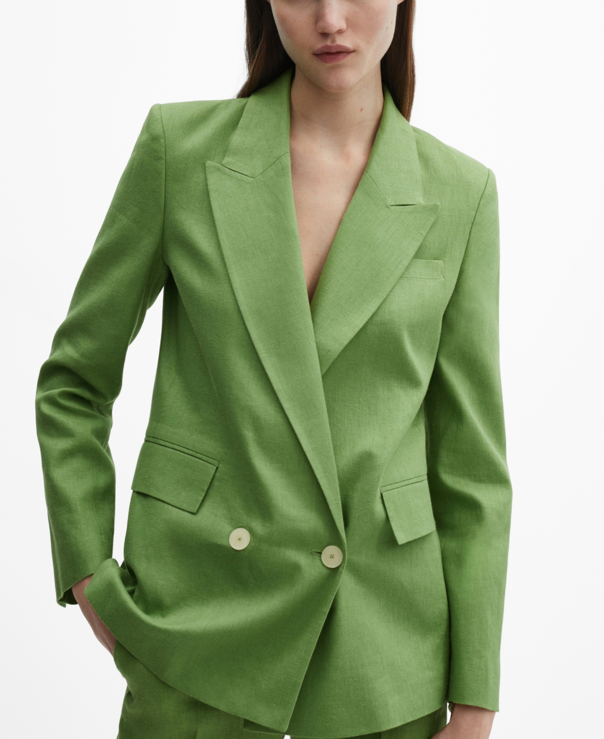 Shop Mango Women's 100% Linen Suit Blazer In Green