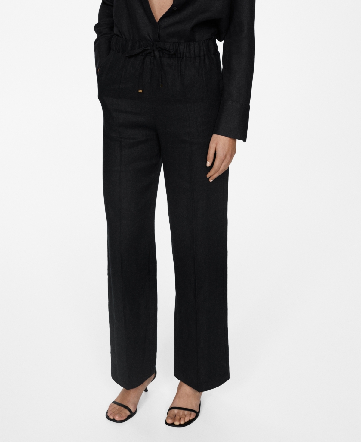 Mango Women's Linen-blend Elastic Waist Trousers In Black