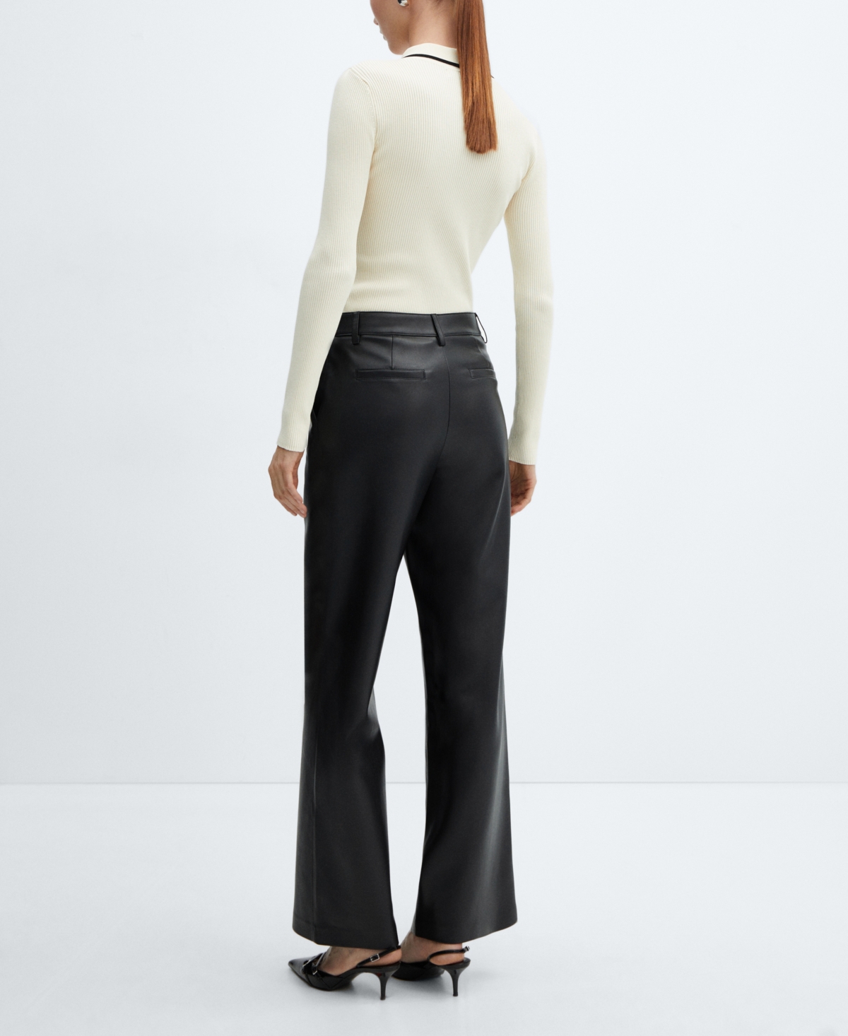 Shop Mango Women's Leather Effect High Waist Pants In Black