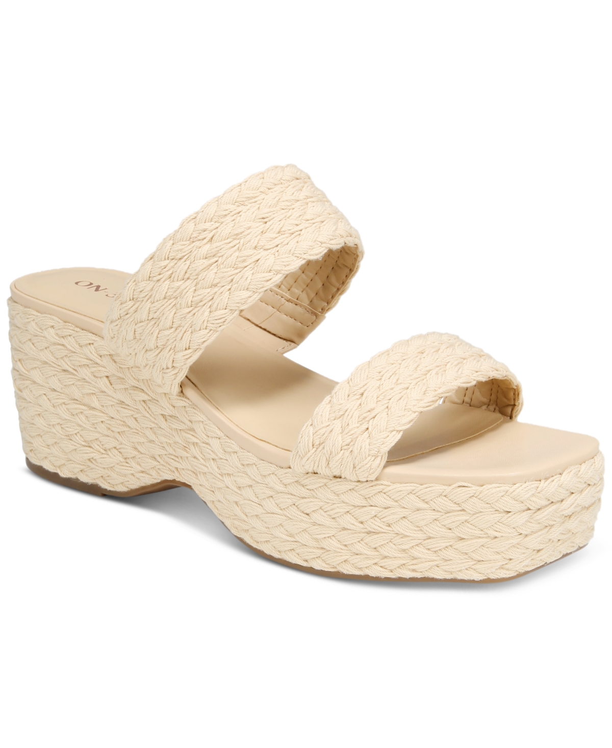 Shop On 34th Women's Norina Woven Two Band Wedge Sandals, Created For Macy's In Natural Raffia